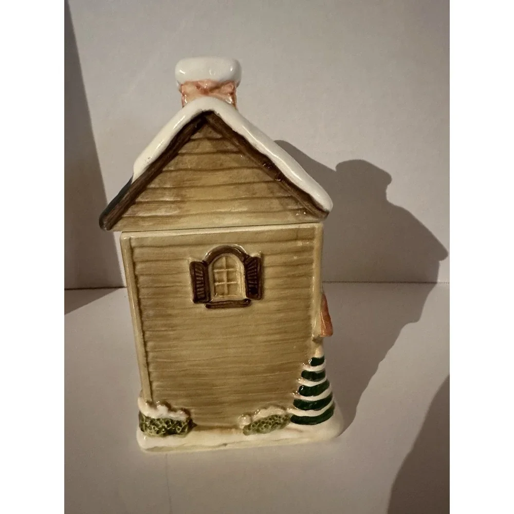 Otagiri Japan Cookie Biscuit Jar Canister Hand Painted Ceramic House Snow Xmas